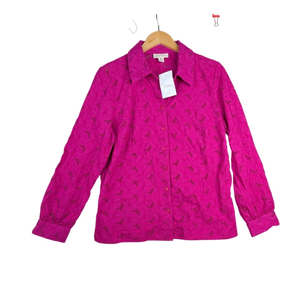 New Appleseed's Floral Eyelet Button Down Shirt size 8 Pink